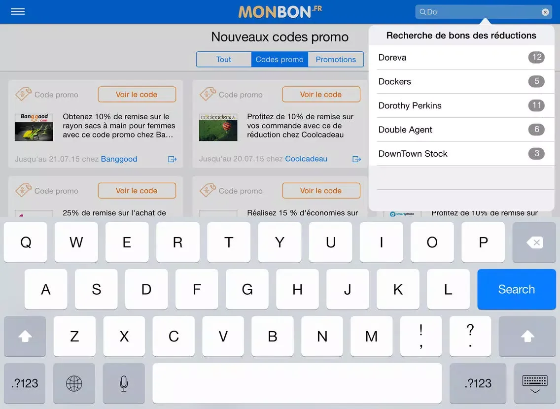 Tangkapan skrin MonBon.fr – Codes Promo et Réductions iPad 