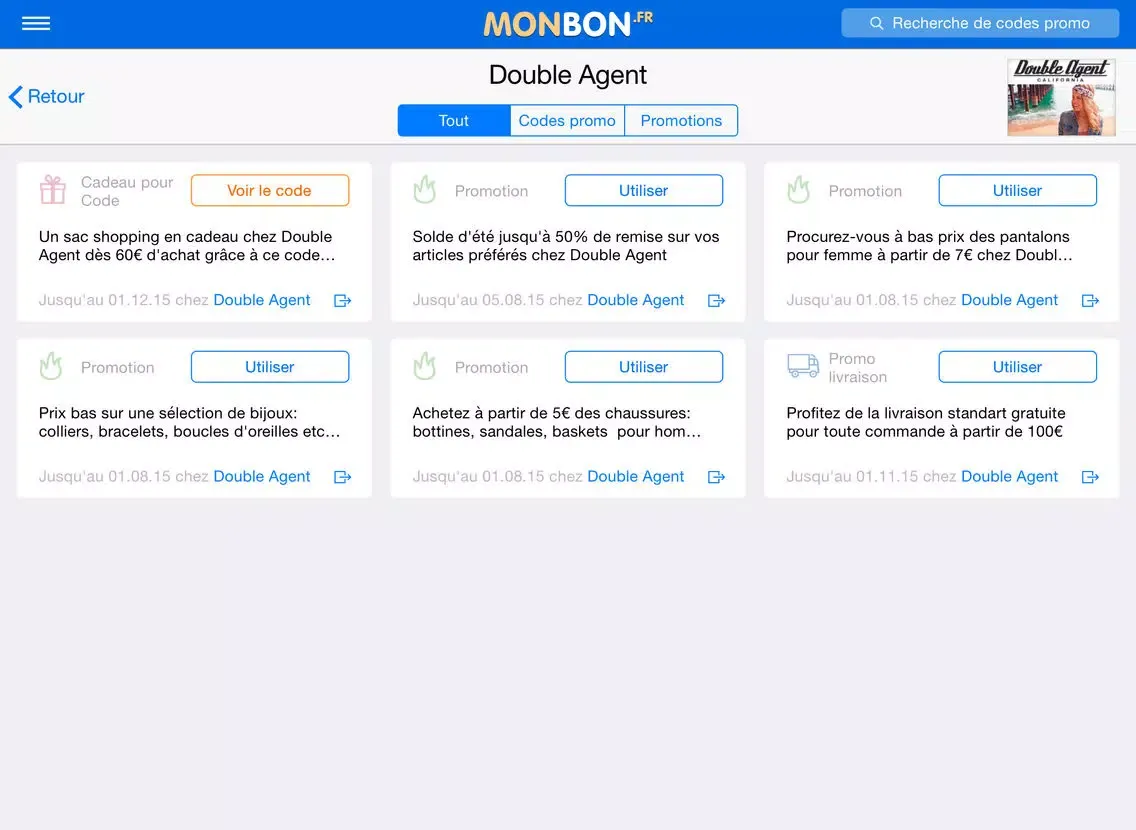 Tangkapan skrin MonBon.fr – Codes Promo et Réductions iPad 