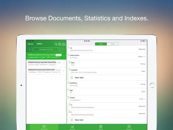 MongoLime - manage databases iPad  스크린샷