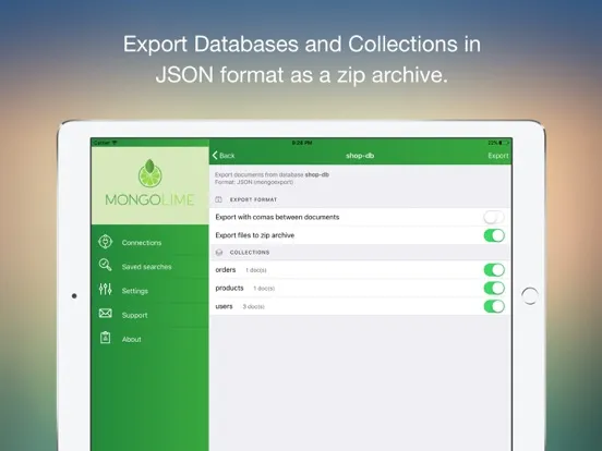 MongoLime - manage databases iPad  스크린샷