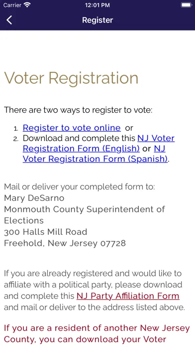 Ảnh chụp màn hình của Monmouth County Votes