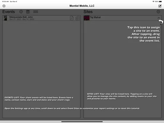 Capturas de tela do Event Sites iPad 