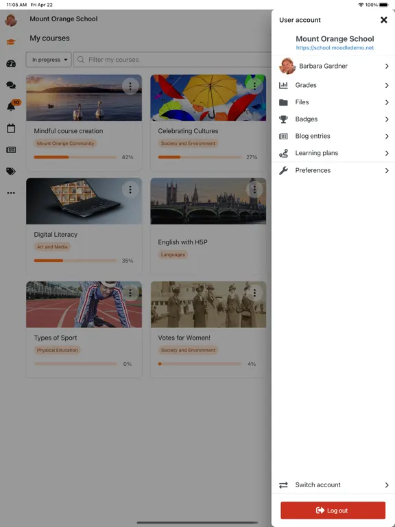 Screenshot di Moodle iPad 