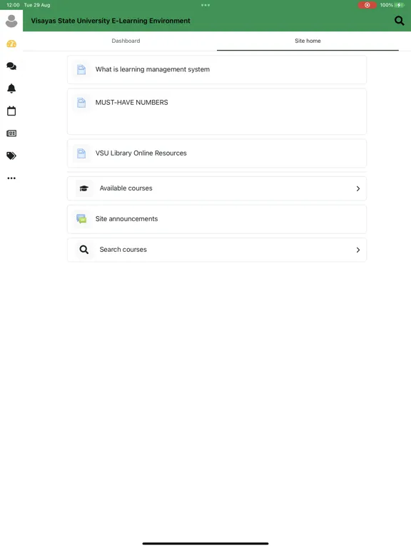 ภาพหน้าจอของ VSU E-Learning Environment iPad 
