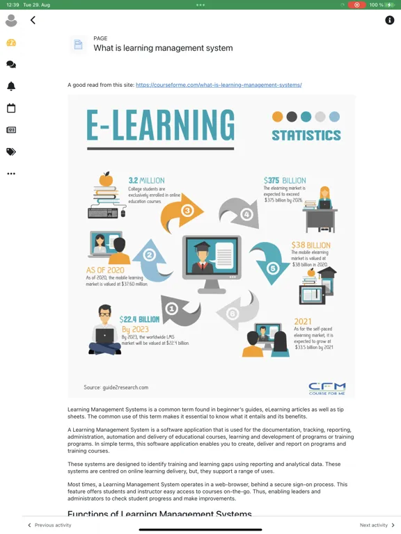 ภาพหน้าจอของ VSU E-Learning Environment iPad 