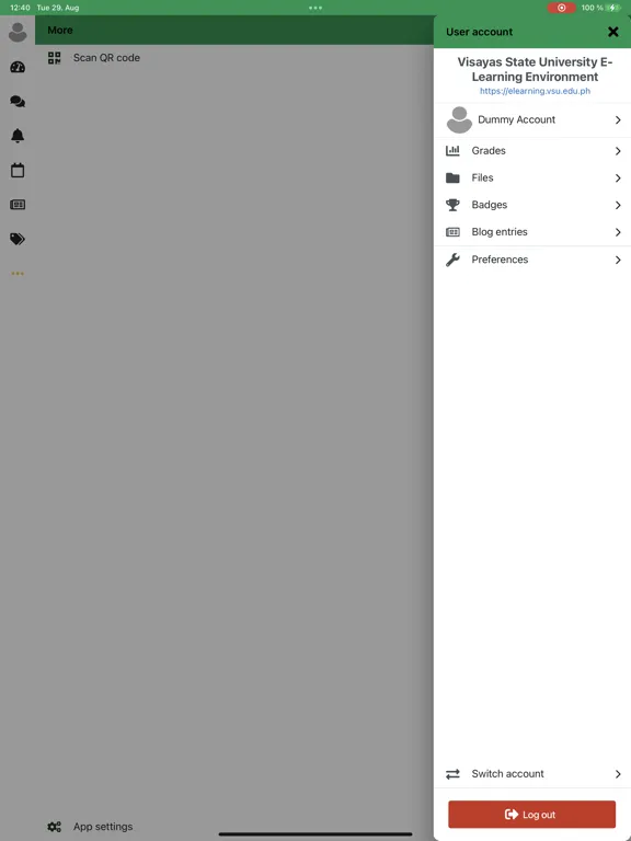 ภาพหน้าจอของ VSU E-Learning Environment iPad 