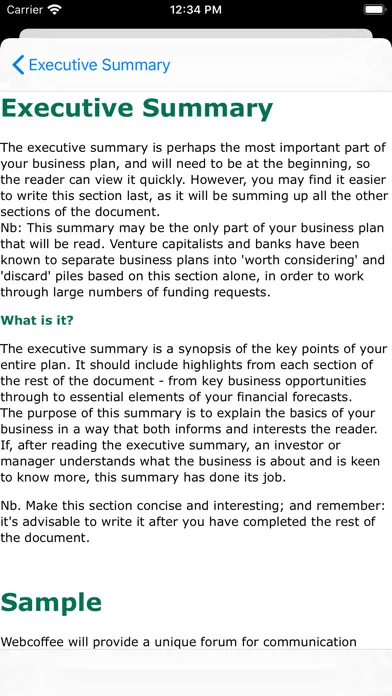 Zrzuty ekranu Business Plan