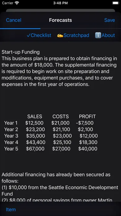 Zrzuty ekranu Business Plan
