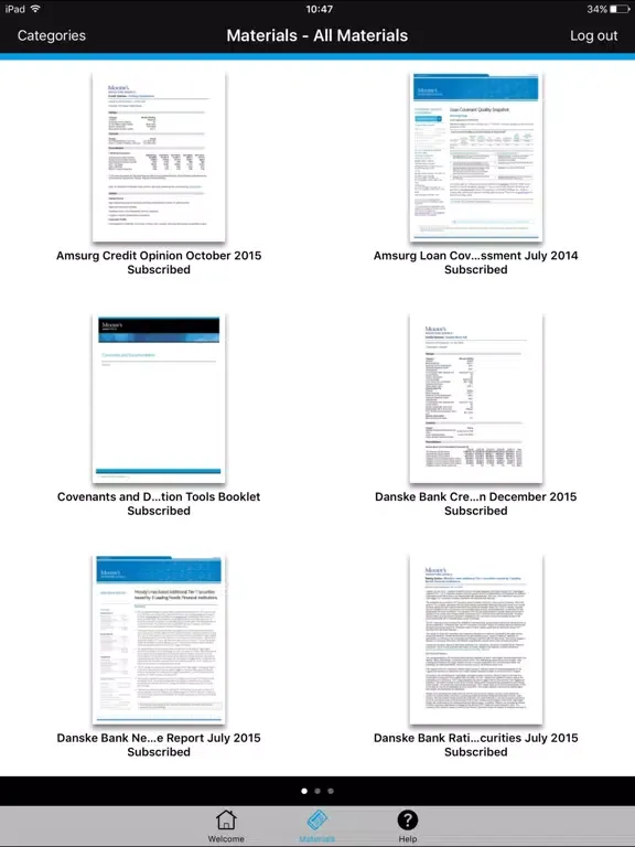 Capturas de tela do Moody's Analytics Classmate iPad 