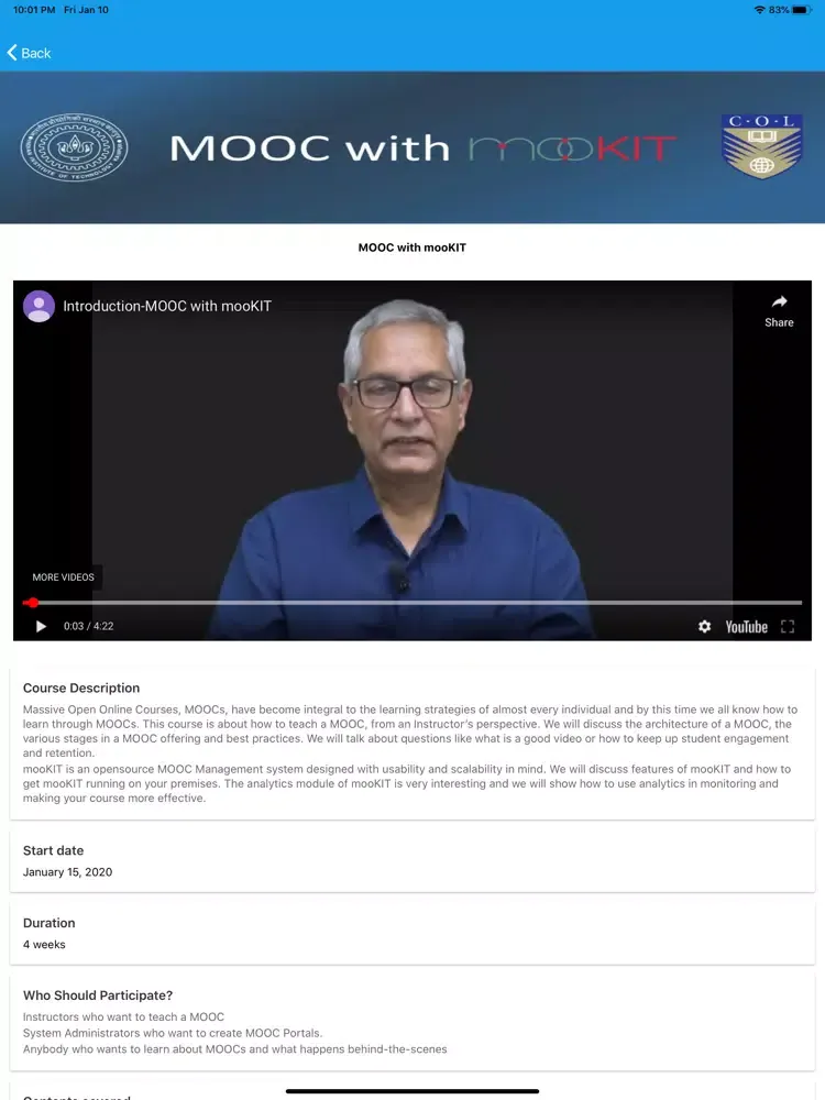 Tangkapan skrin mooKIT Courses iPad 