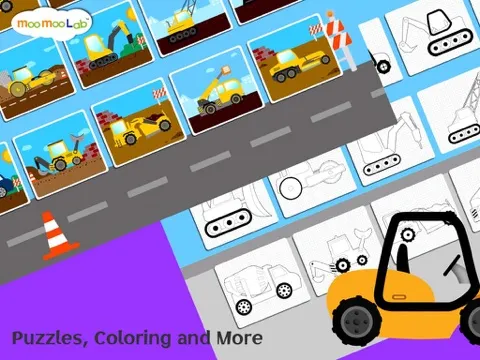 ภาพหน้าจอของ Construction Vehicles - Digger, Loader Puzzles, Games and Coloring Activities for Toddlers and Preschool Kids iPad 