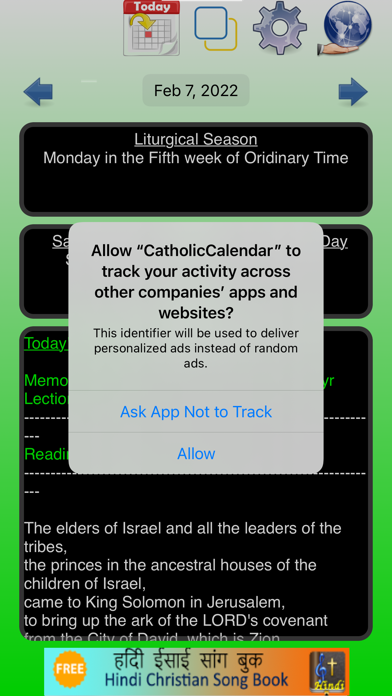 ภาพหน้าจอของ Catholic Liturgical Calendar