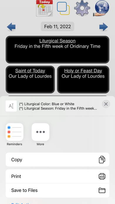 ภาพหน้าจอของ Catholic Liturgical Calendar