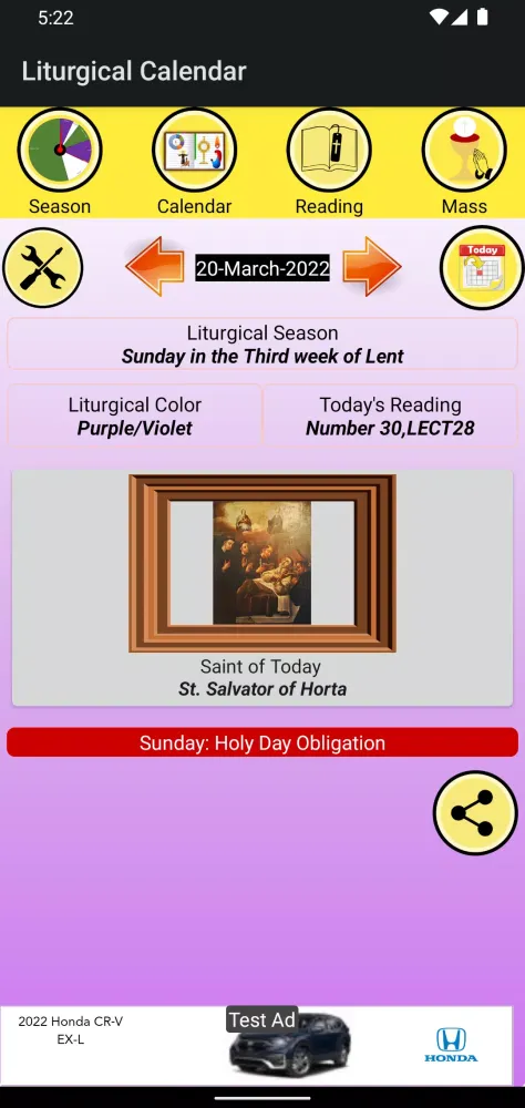 ภาพหน้าจอของ Catholic Liturgical Calendar
