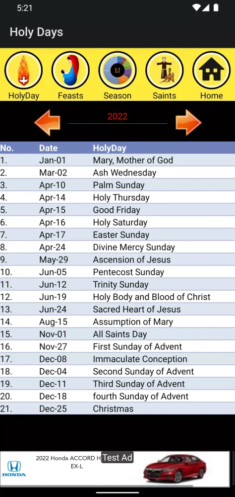 ภาพหน้าจอของ Catholic Liturgical Calendar
