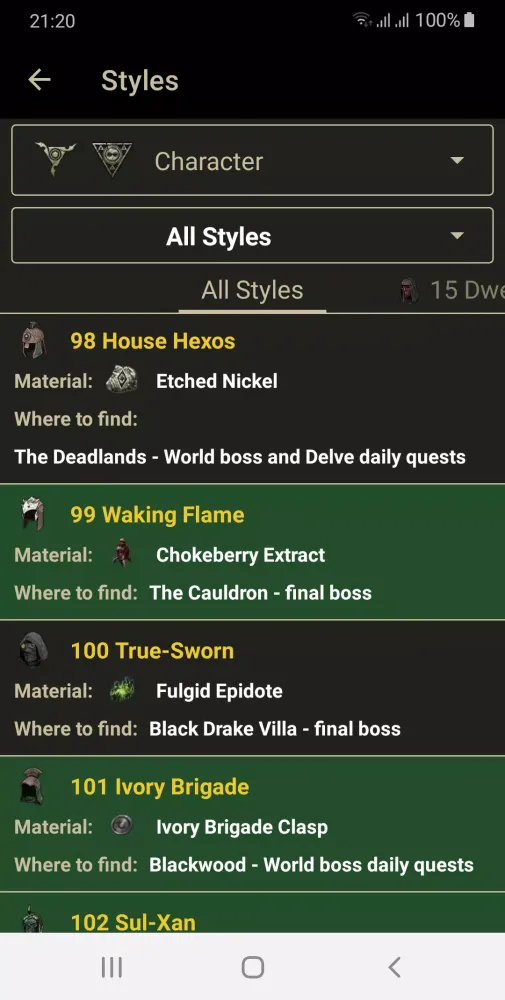 Capturas de tela do ESO Helper