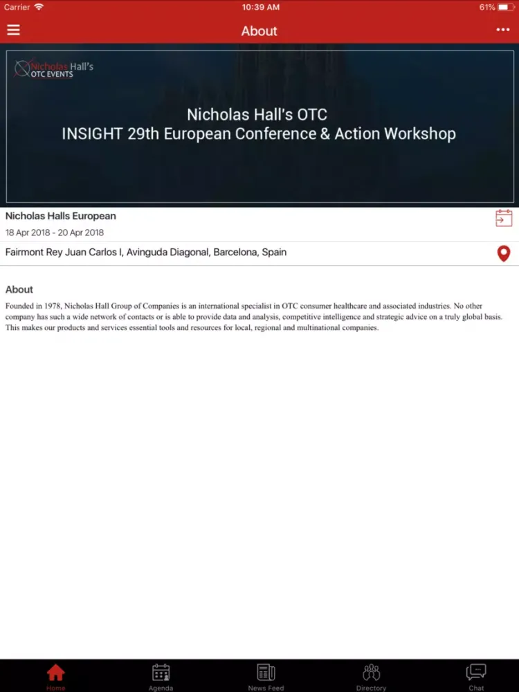 Captures d'écran de Nicholas Hall's OTC EVENTS iPad 