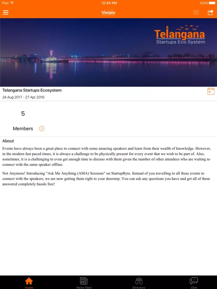 Ảnh chụp màn hình của Telangana Startups Ecosystem iPad 