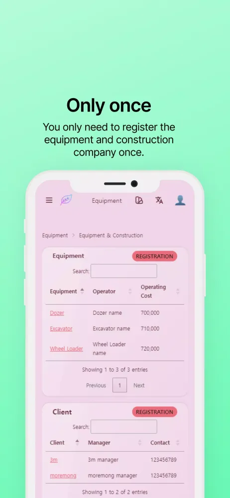 Zrzuty ekranu Heavy equipment work log