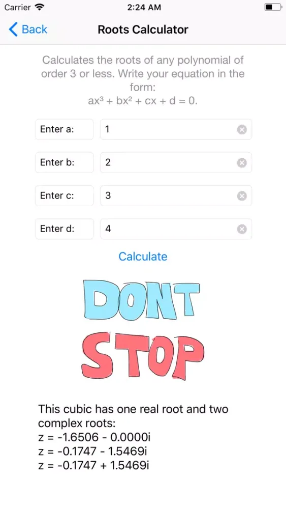 Screenshot di Polynomial Root Calculator