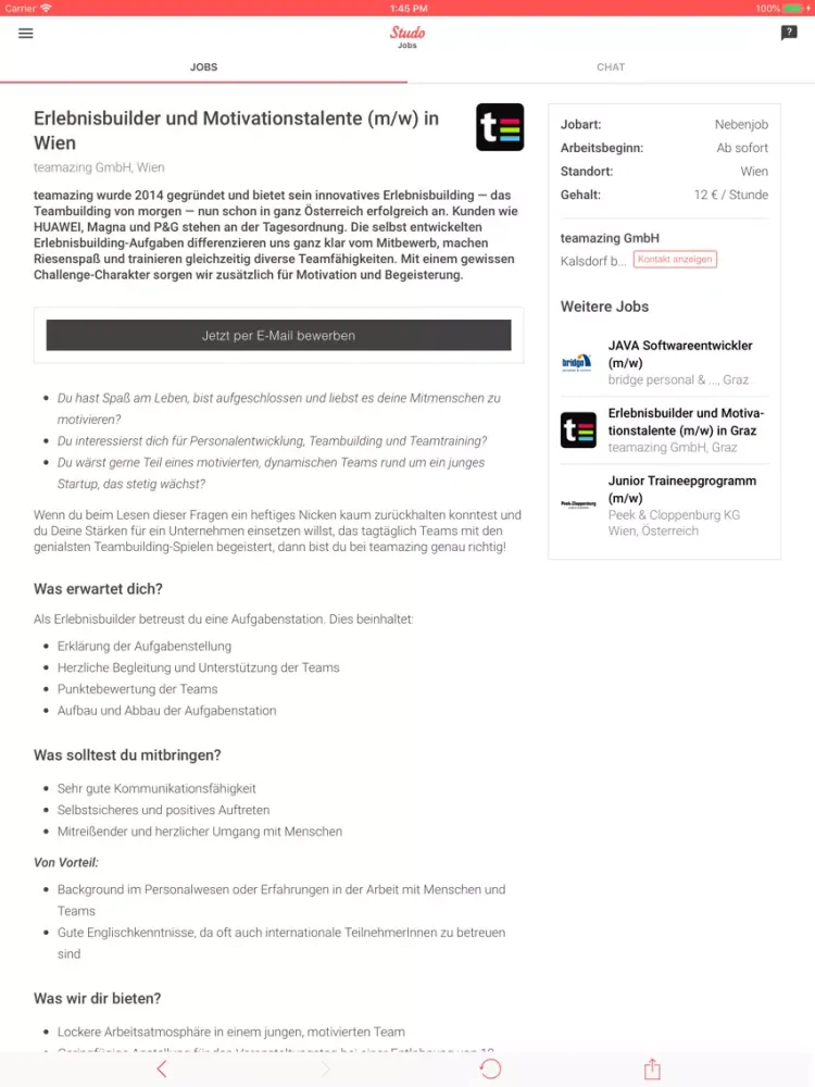 Studo Jobs Uni Student Job App iPad  Screenshots