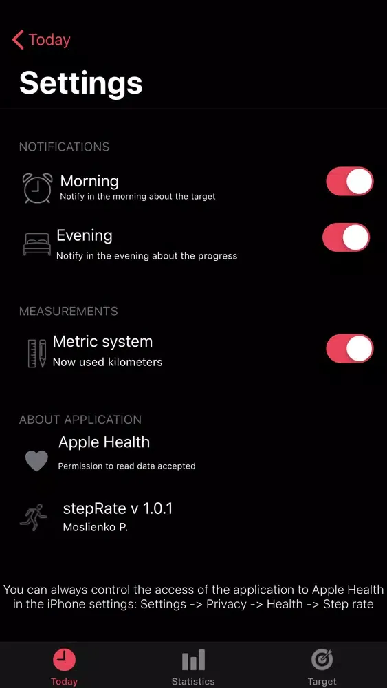 Ảnh chụp màn hình của Step rate