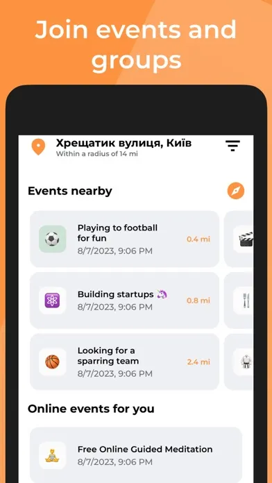 Tangkapan skrin Teamwise: City groups & events