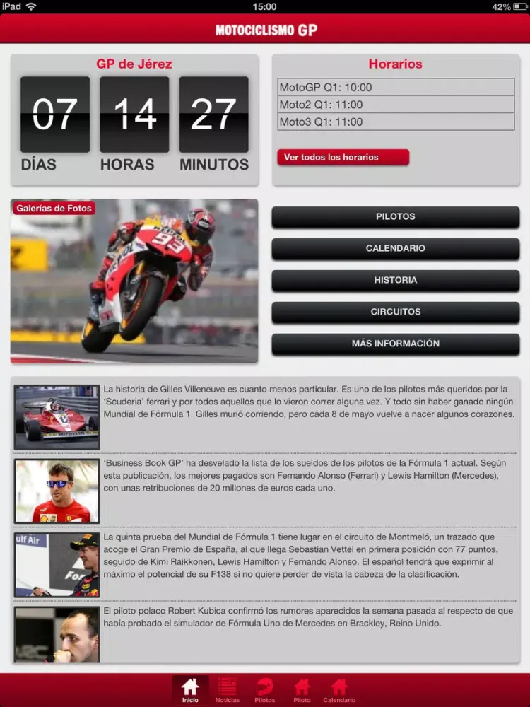 Tangkapan layar Motociclismo GP iPad 