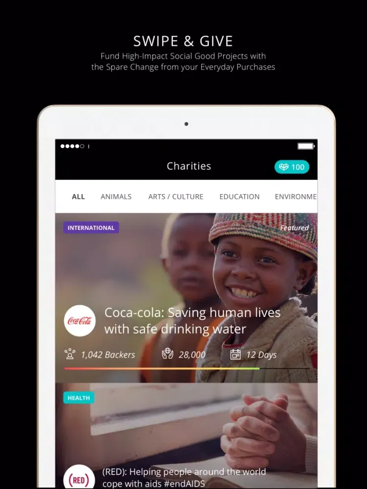 Movements - fund social good with spare change iPad  Screenshots