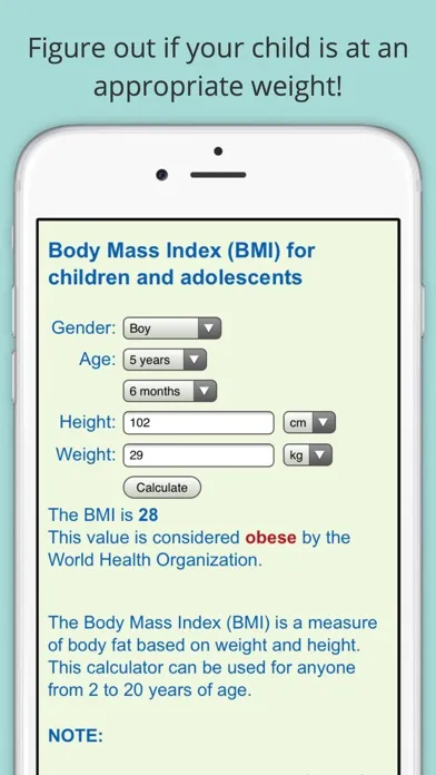 Child BMI Calculator (Body Mass Indicator for Children and Adolescents) スクリーンショット