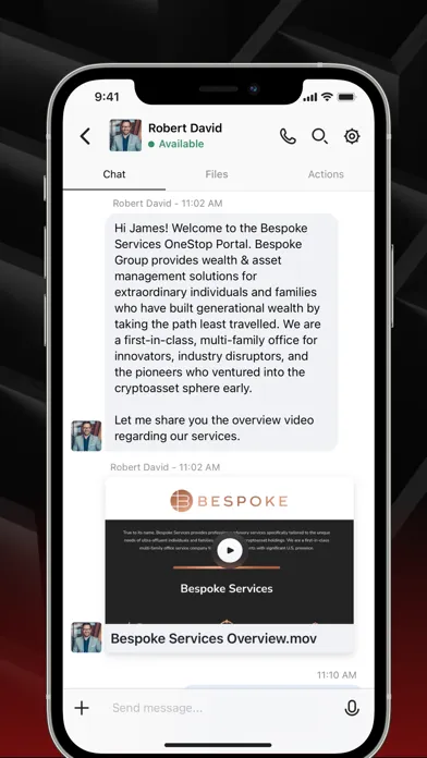 Capturas de tela do Bespoke Client Portal