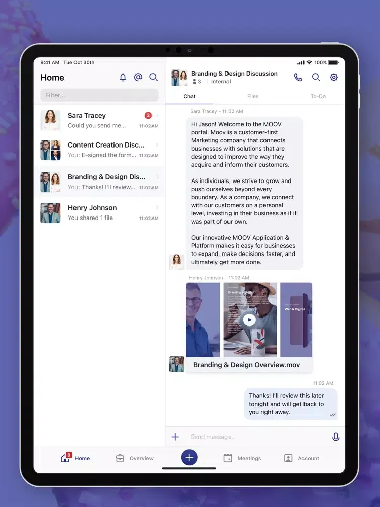 MOOV Client App iPad  스크린샷