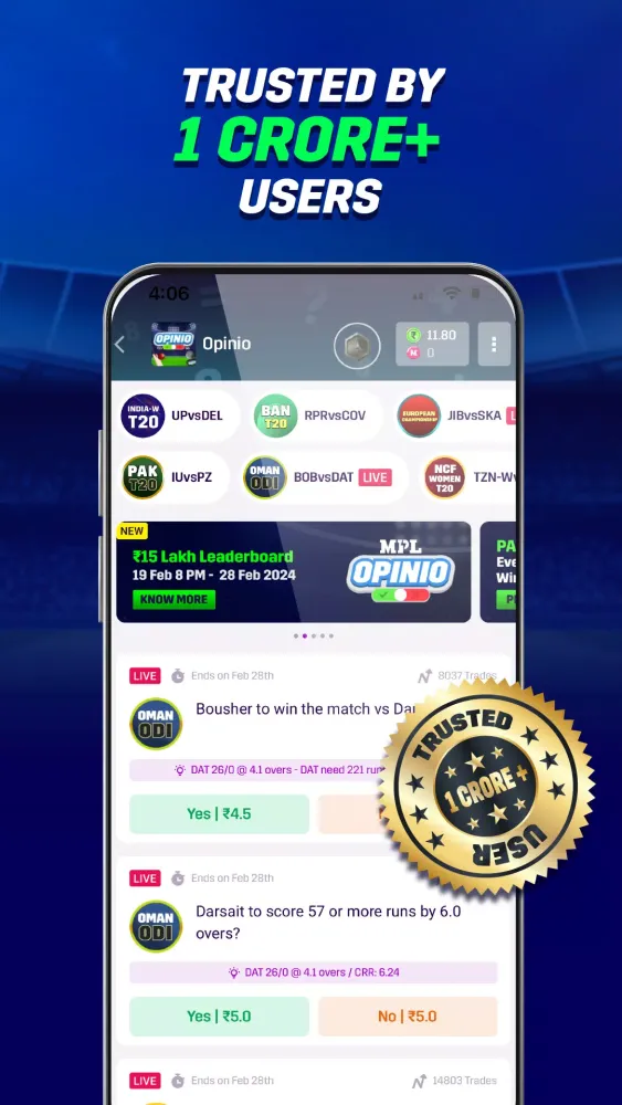 MPL Opinio: Cricket Prediction Ekran Görüntüleri
