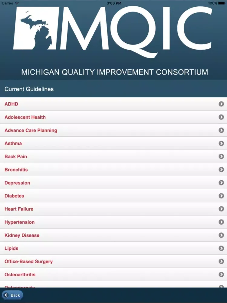 Screenshot di MQIC Guidelines and Tools iPad 