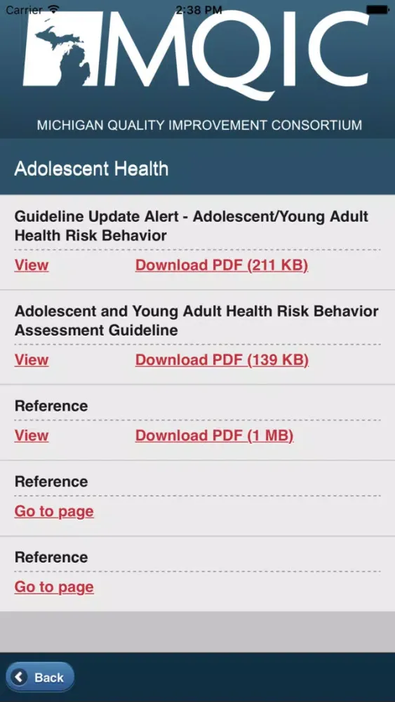 Screenshot di MQIC Guidelines and Tools
