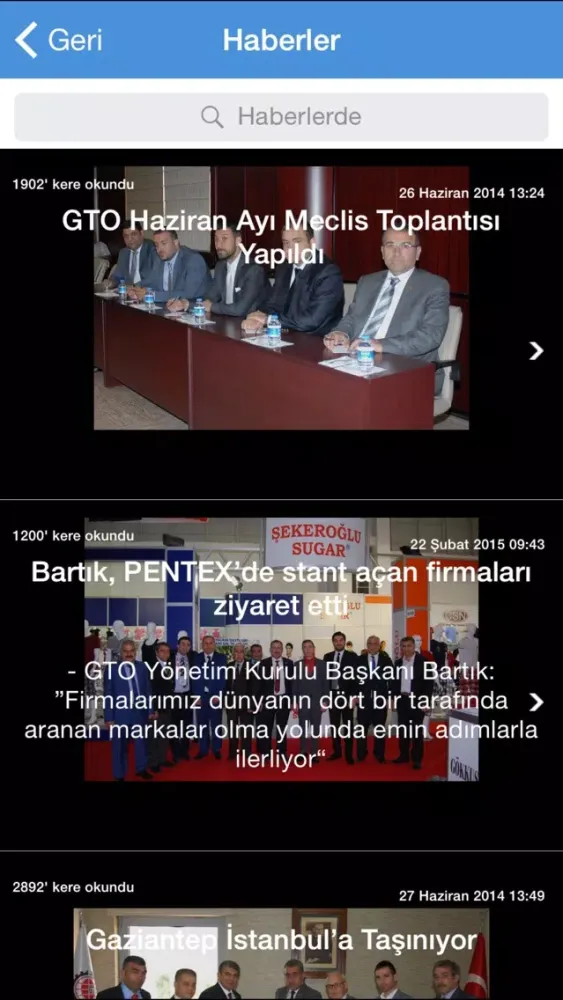 Capturas de tela do GTO (Gaziantep Ticaret Odası)