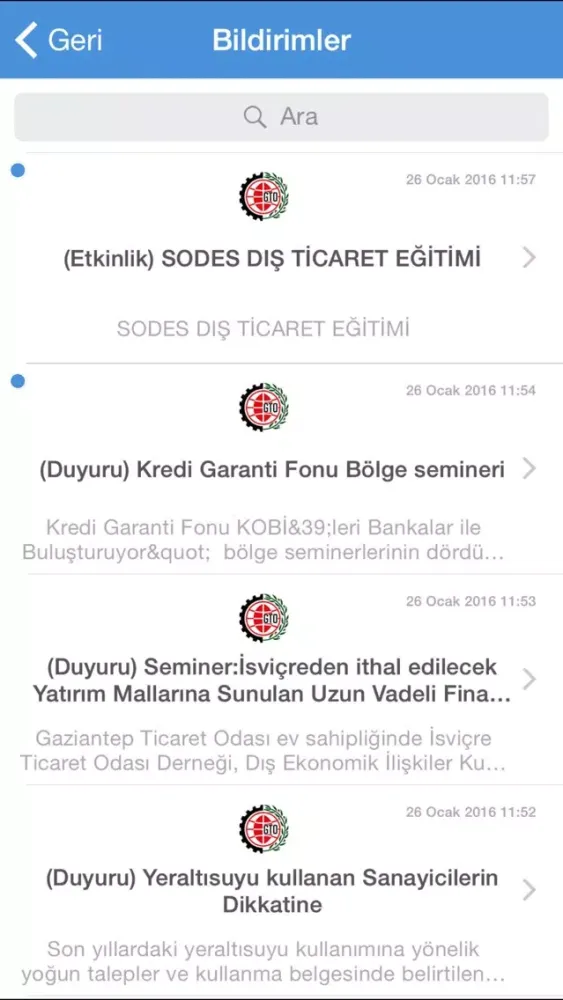 Capturas de tela do GTO (Gaziantep Ticaret Odası)