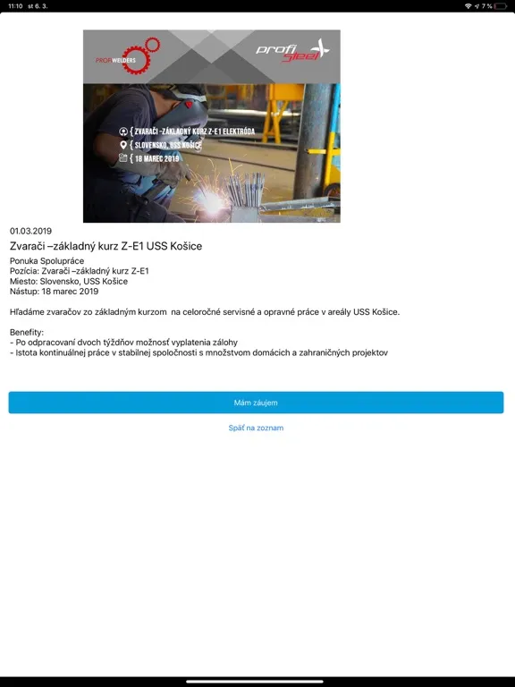 Tangkapan skrin Job offers - Profiwelders iPad 