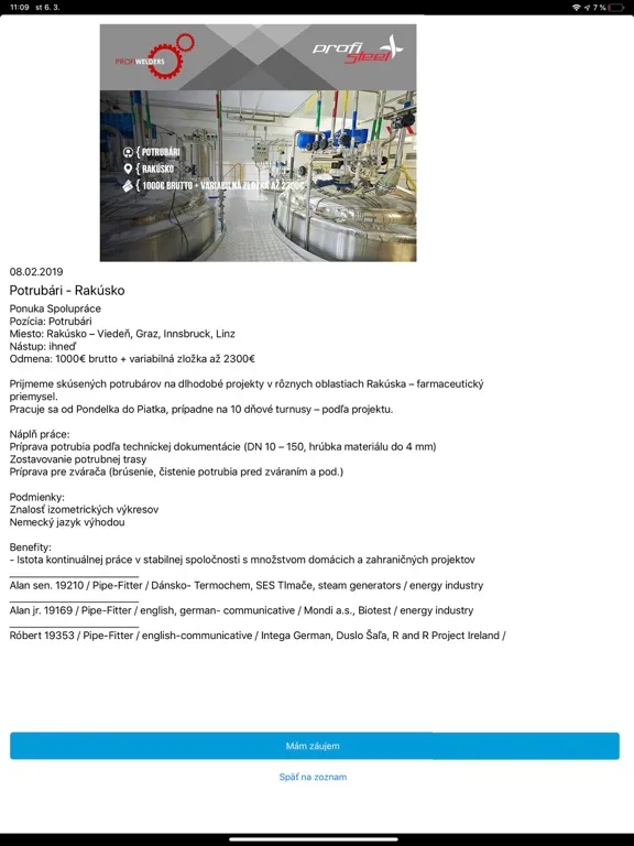 Tangkapan skrin Job offers - Profiwelders iPad 