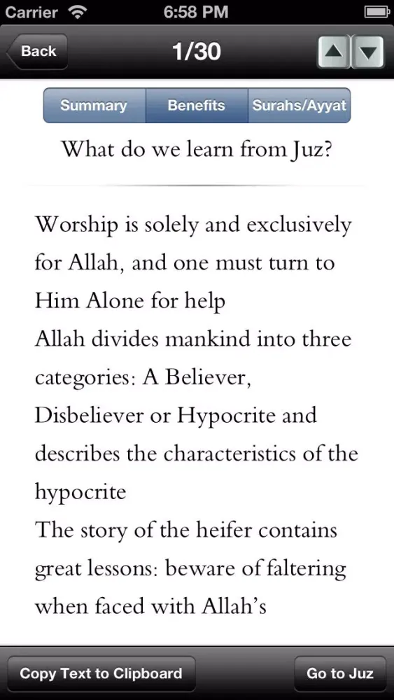 Capturas de tela do A Summary of the Quran: Juz by Juz