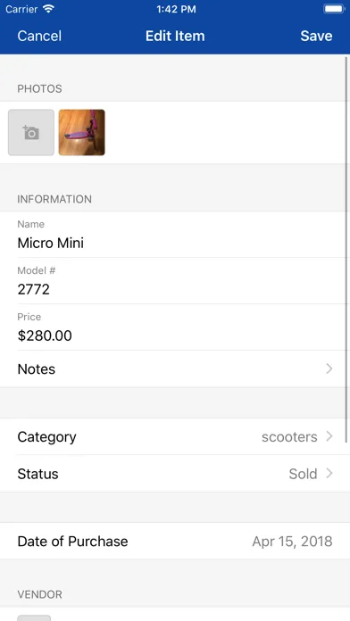 Tangkapan skrin Inventory Pro: MRG