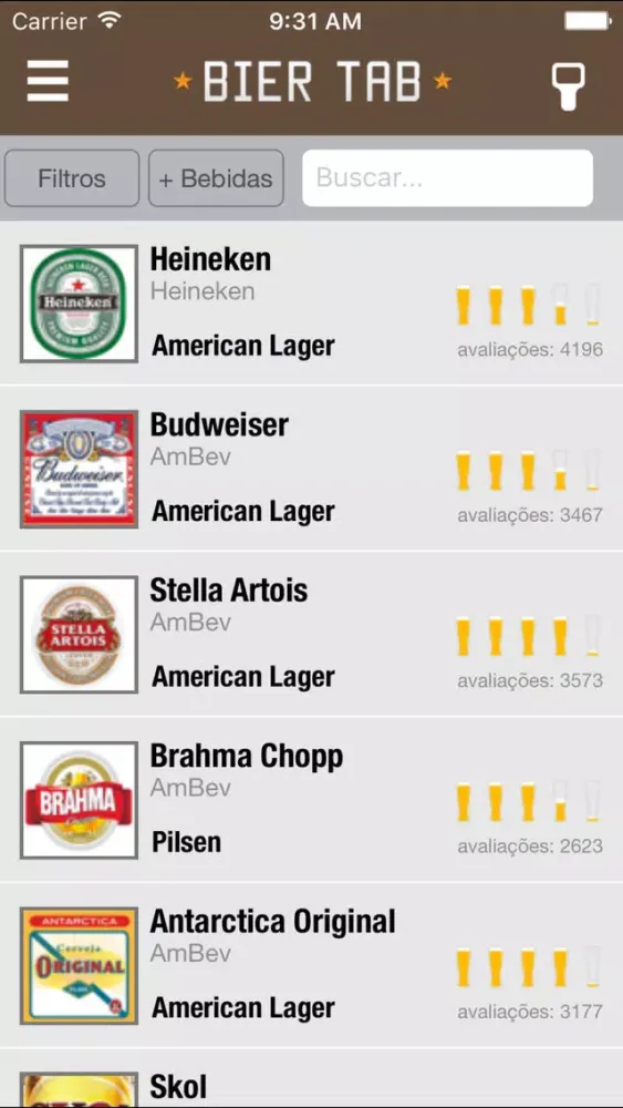Ảnh chụp màn hình của Bier Tab Cervejas