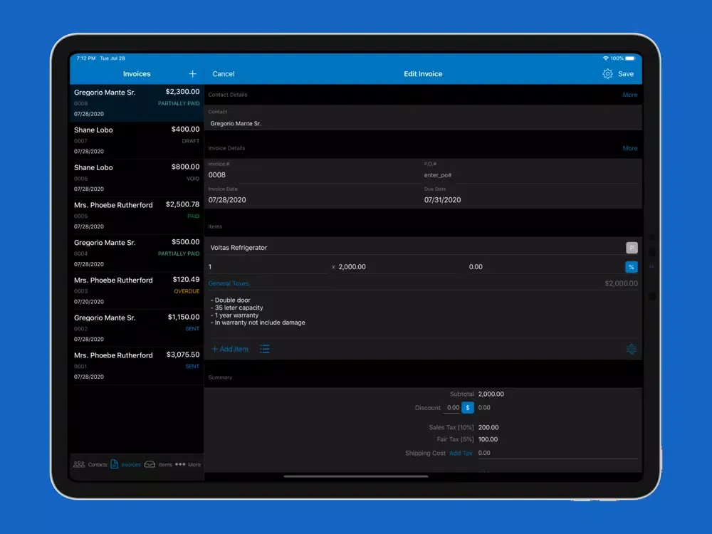 Zrzuty ekranu Mr Invoice - Accounting App iPad 