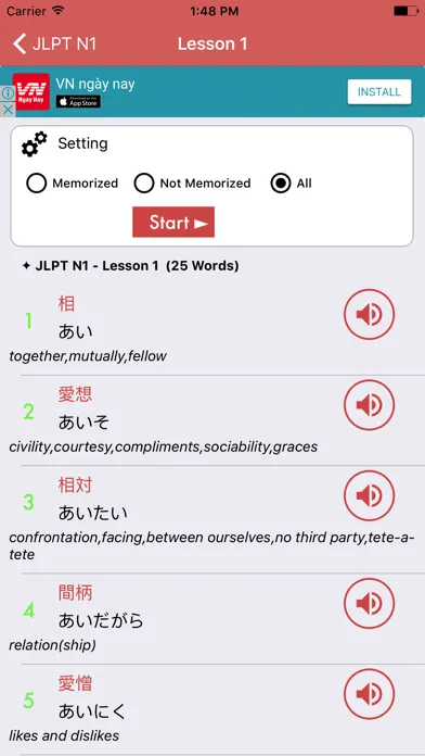 Capturas de pantalla de JLPT Vocabulary N1 ~ N5
