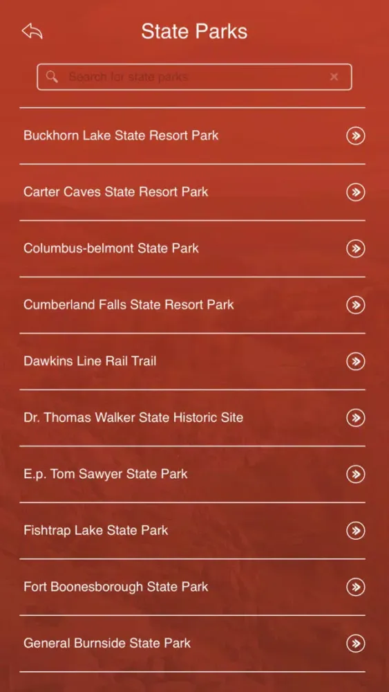 Tangkapan layar Kentucky State Parks, Trails & Campgrounds