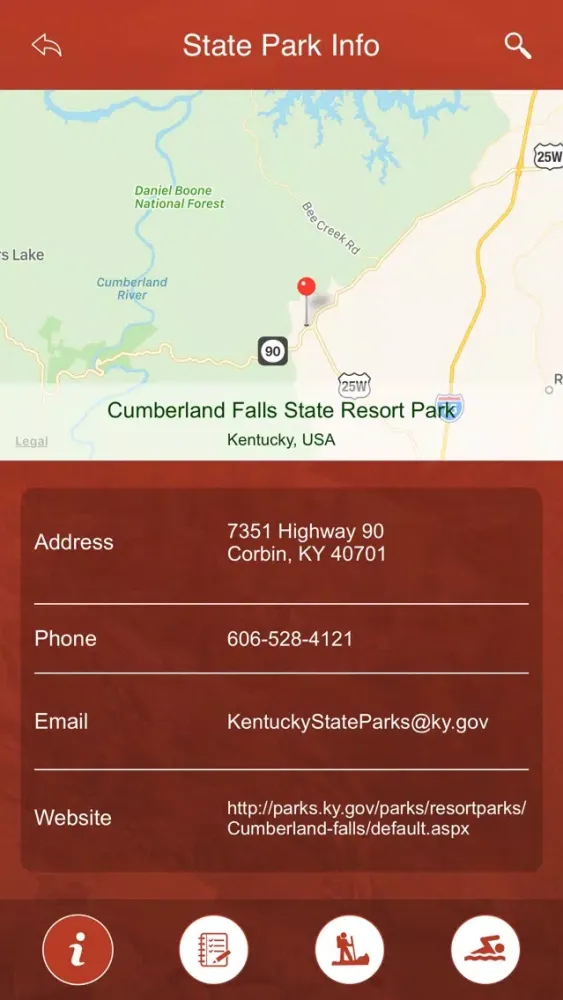 Tangkapan layar Kentucky State Parks, Trails & Campgrounds