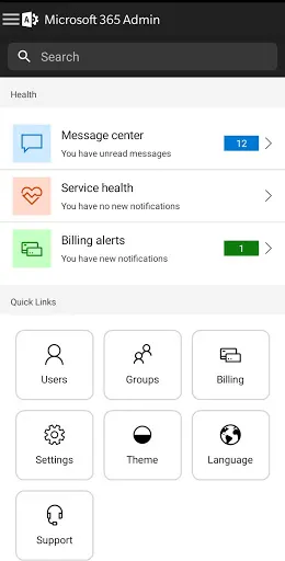 Captures d'écran de Microsoft 365 Admin