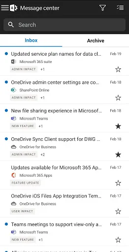 Captures d'écran de Microsoft 365 Admin