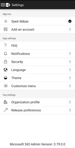 Captures d'écran de Microsoft 365 Admin