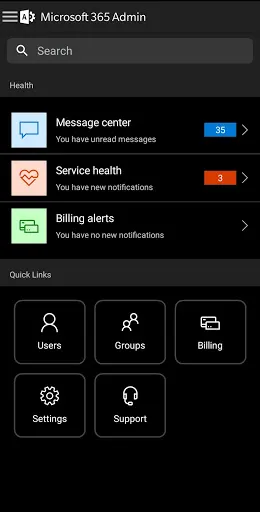 Captures d'écran de Microsoft 365 Admin